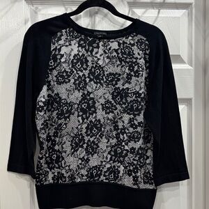 Ann Taylor Black and White Floral Sweater